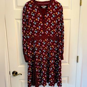 Boden Burgundy Floral Long Sleeve Dress